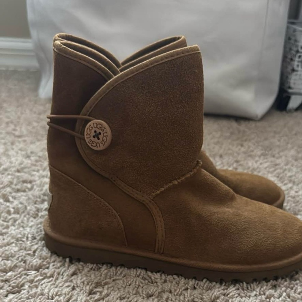 UGG Tan Suede Boots with Button Accent